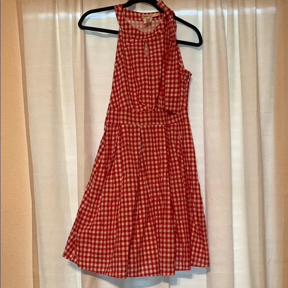 Red Checkered Sleeveless Dress